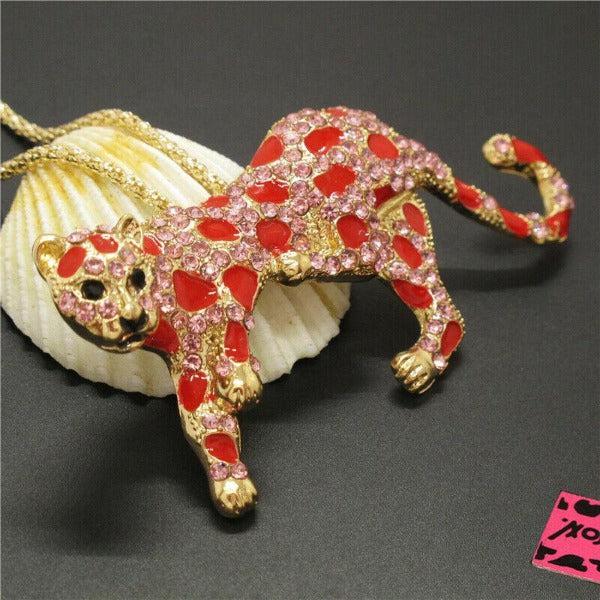 Betsey Johnson Leopard Cheetah Pink & Red Crystal Necklace-Necklace-SPARKLE ARMAND