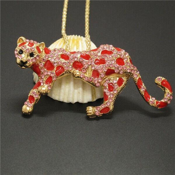 Betsey Johnson Leopard Cheetah Pink & Red Crystal Necklace-Necklace-SPARKLE ARMAND
