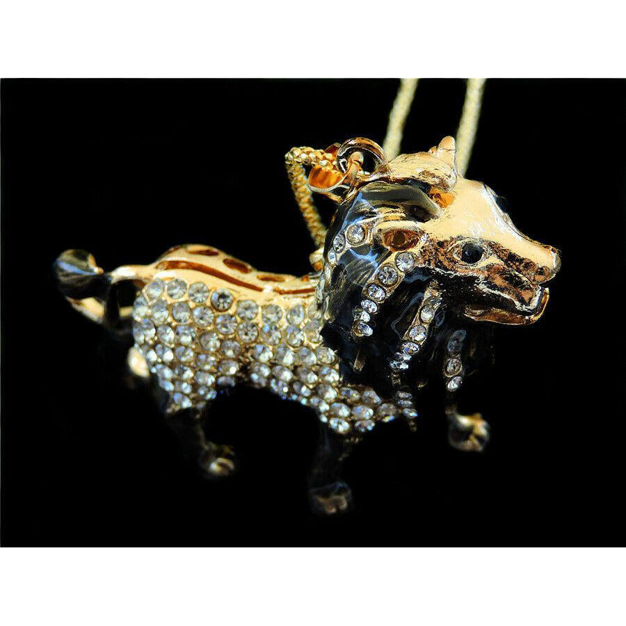 Betsey Johnson Lion Black Enamel Rhinestone Gold Necklace-Necklace-SPARKLE ARMAND