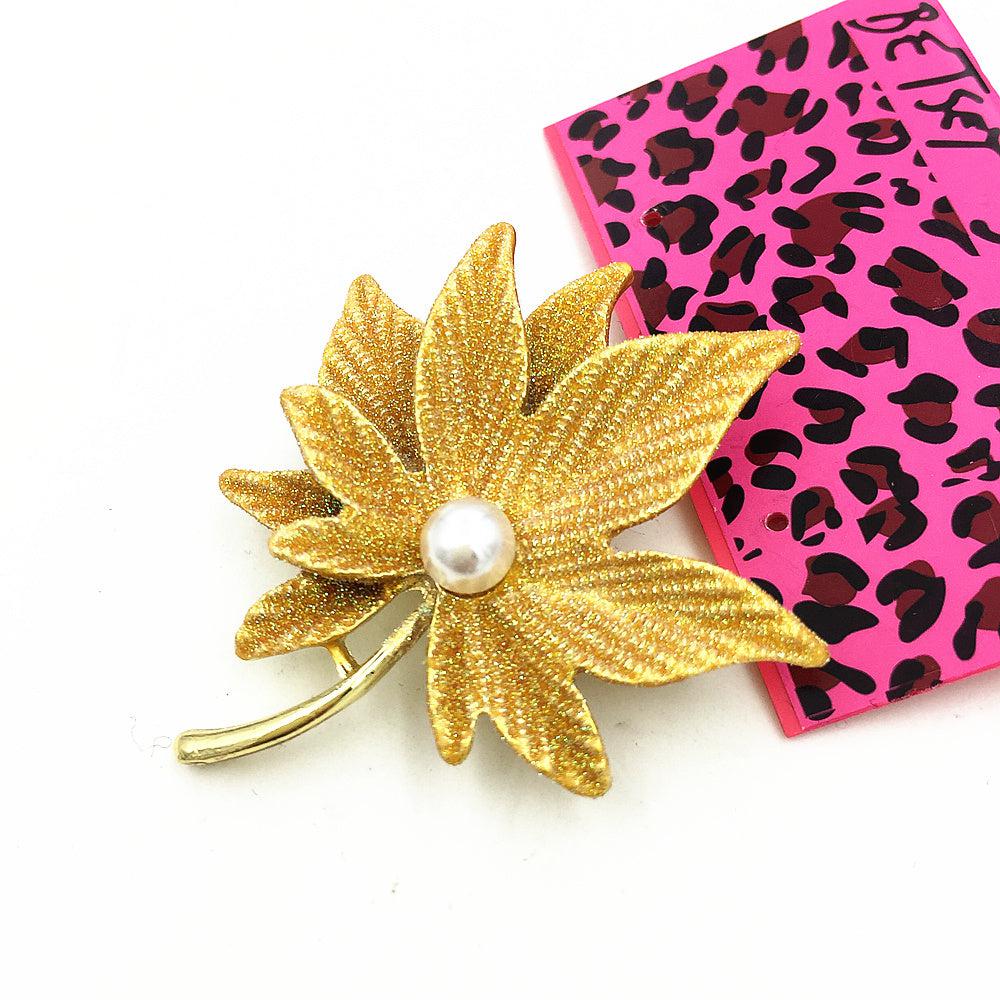 Betsey Johnson Maple Leaf Faux Pearl Brooch Pin-Brooch-SPARKLE ARMAND