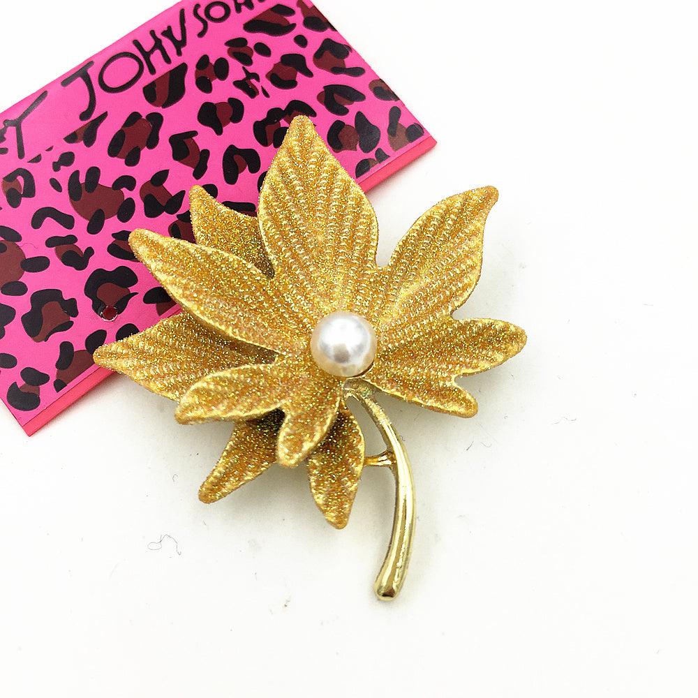 Betsey Johnson Maple Leaf Faux Pearl Brooch Pin-Brooch-SPARKLE ARMAND