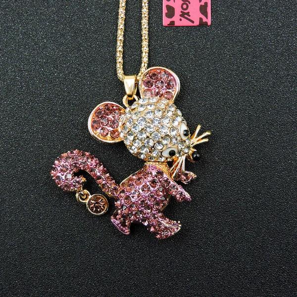 Betsey Johnson Mouse Rhinestone Gold Necklace-Necklace-SPARKLE ARMAND
