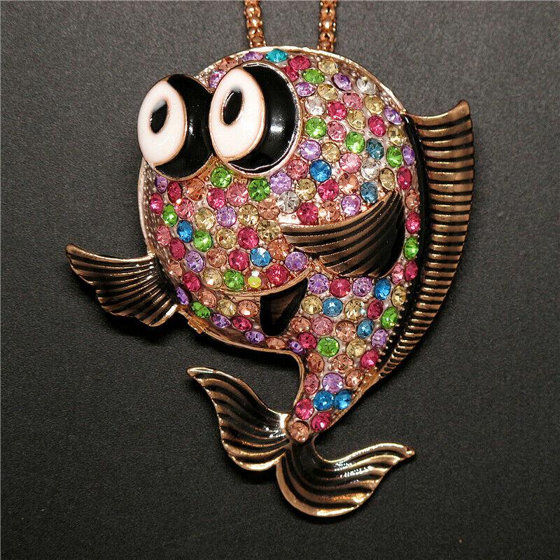 Betsey Johnson Multi-Color Crystal Bubble Fish Gold Pendant Necklace-Necklace-SPARKLE ARMAND