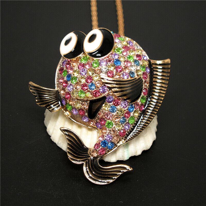 Betsey Johnson Multi-Color Crystal Bubble Fish Gold Pendant Necklace-Necklace-SPARKLE ARMAND