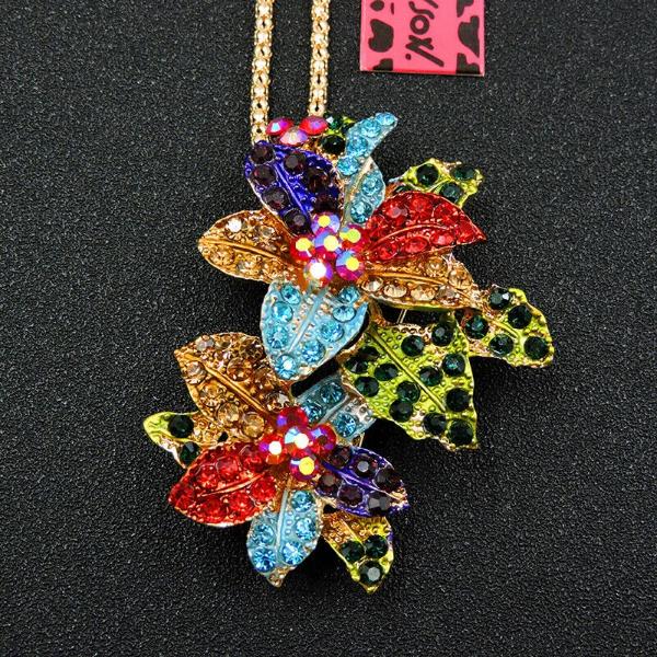 Betsey Johnson Multi Color Flowers Pendant Necklace-Necklace-SPARKLE ARMAND