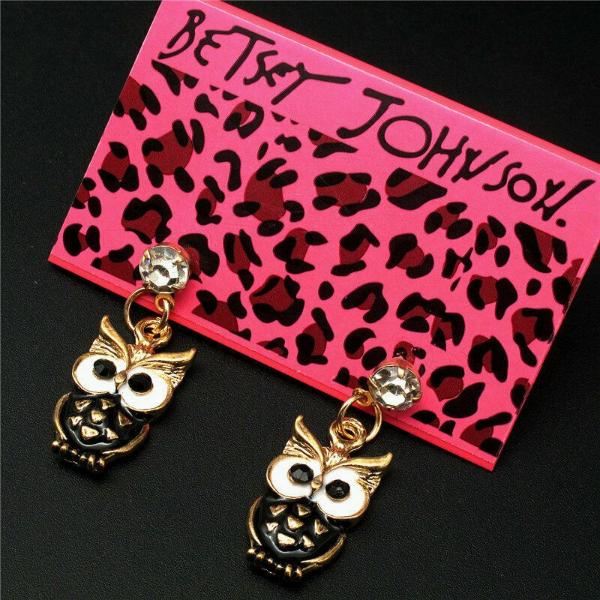 Betsey Johnson Owl Black Rhinestone Gold Earrings-Earring-SPARKLE ARMAND