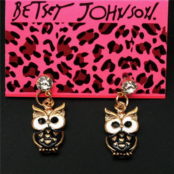 Betsey Johnson Owl Black Rhinestone Gold Earrings-Earring-SPARKLE ARMAND