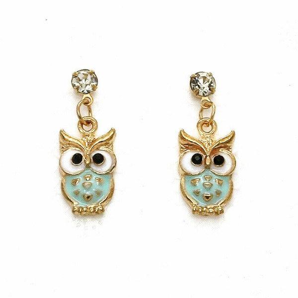 Betsey Johnson Owl Blue Enamel Rhinestone Earrings-Earring-SPARKLE ARMAND
