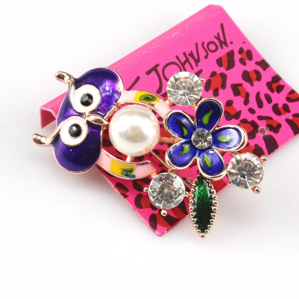 Betsey Johnson Owl Multi-Color Flower Gold Brooch Pin-Brooch-SPARKLE ARMAND