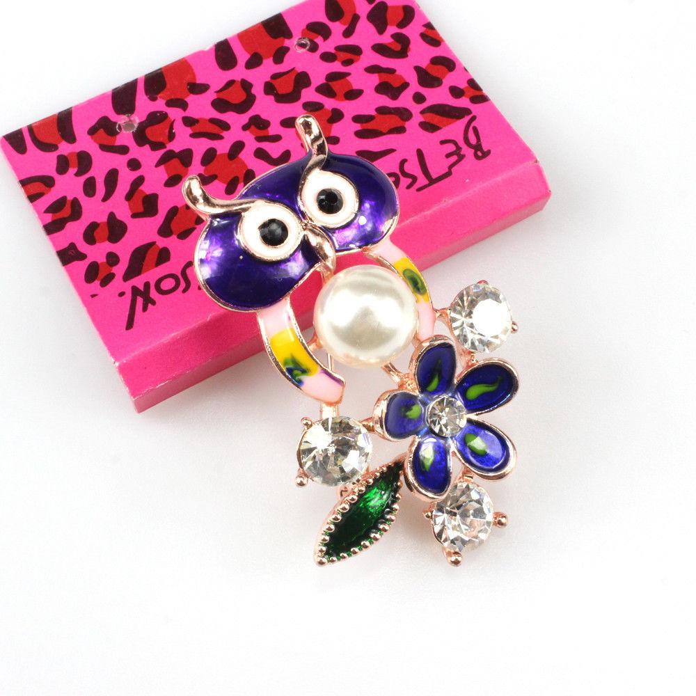 Betsey Johnson Owl Multi-Color Flower Gold Brooch Pin-Brooch-SPARKLE ARMAND