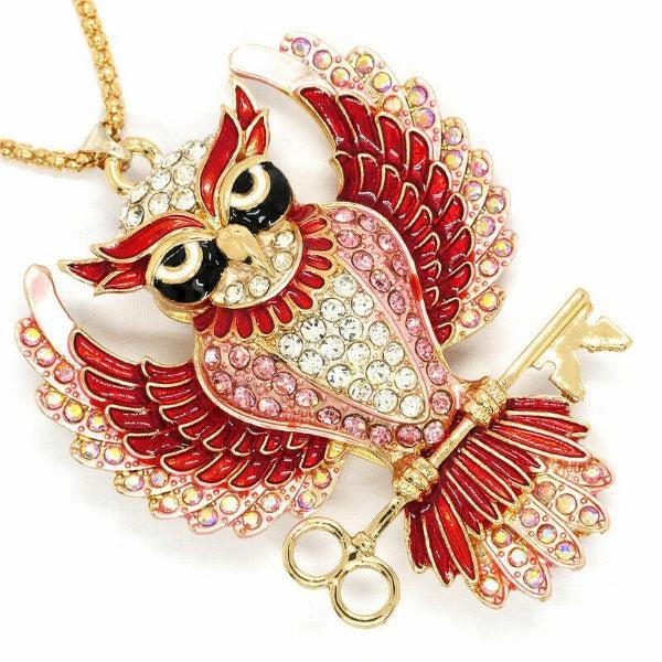 Betsey Johnson Owl PInk Rhinestones Crystal Eyes Gold Necklace-Necklace-SPARKLE ARMAND