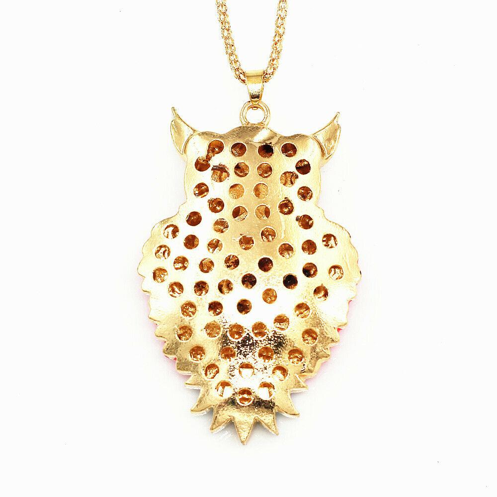 Betsey Johnson Owl Pink Enamel Crystal Eyes Gold Necklace-Necklace-SPARKLE ARMAND