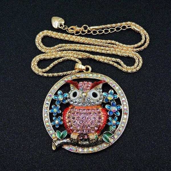 Betsey Johnson Owl Sitting on Branch Pendant Necklace-Necklace-SPARKLE ARMAND