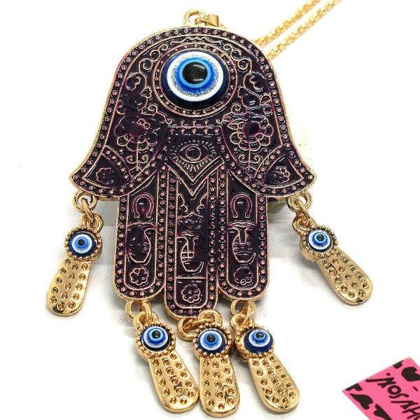 Betsey Johnson Palm Turkish Purple Evil Eye Necklace-Necklace-SPARKLE ARMAND