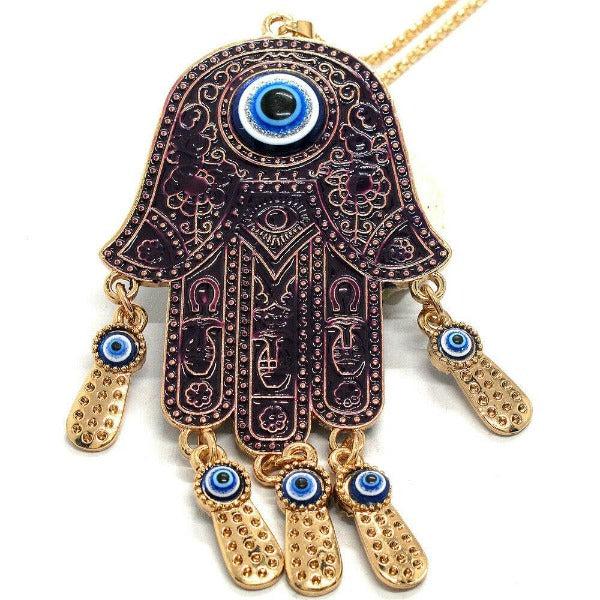 Betsey Johnson Palm Turkish Purple Evil Eye Necklace-Necklace-SPARKLE ARMAND