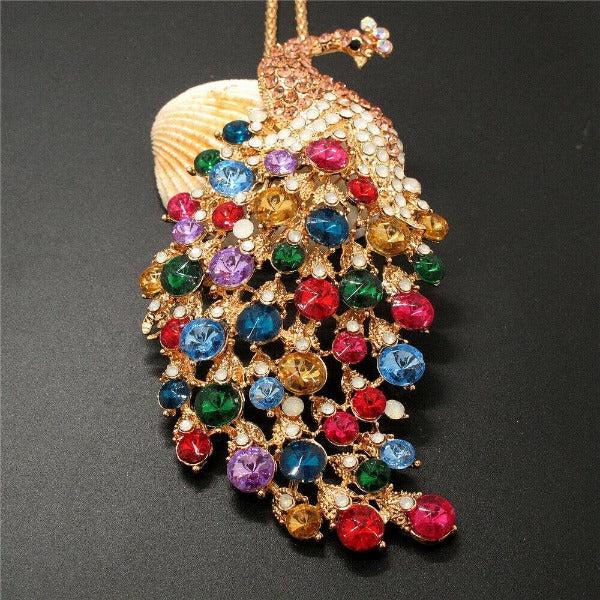 Betsey Johnson Peacock Multi-Color Rhinestone Gold Pendant Necklace-Necklace-SPARKLE ARMAND