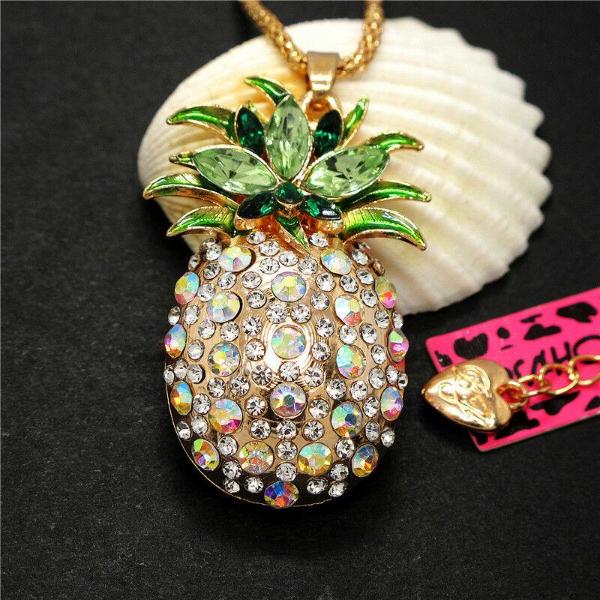 Betsey Johnson Pineapple Abalone Crystals Gold Pendant Necklace-Necklace-SPARKLE ARMAND