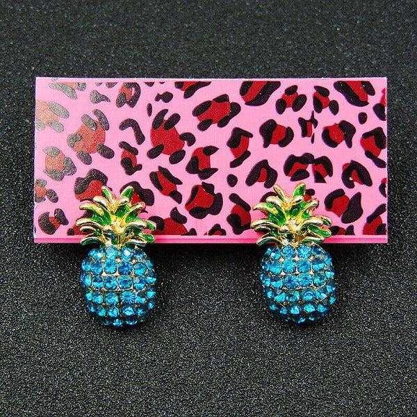 Betsey Johnson Pineapple Blue Crystal Stud Earrings-Earring-SPARKLE ARMAND