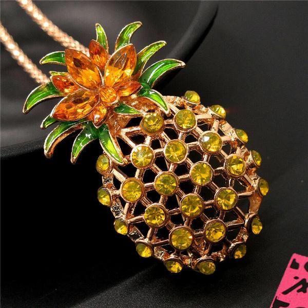 Betsey Johnson Pineapple Cut-out Golden Rhinestone Gold Necklace-Necklace-SPARKLE ARMAND