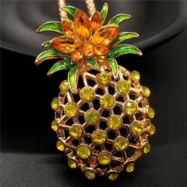 Betsey Johnson Pineapple Cut-out Golden Rhinestone Gold Necklace-Necklace-SPARKLE ARMAND