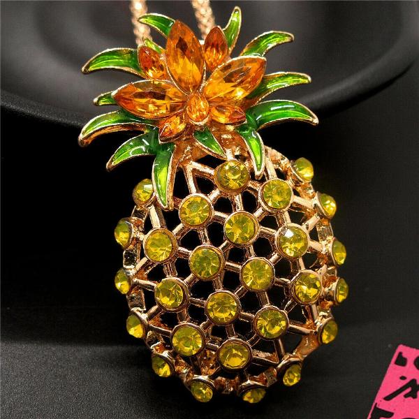 Betsey Johnson Pineapple Golden Rhinestone Gold Necklace-Necklace-SPARKLE ARMAND