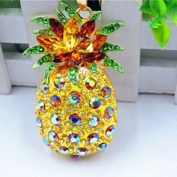 Betsey Johnson Pineapple Yellow Crystal Brooch Pendant Necklace-Necklace-SPARKLE ARMAND