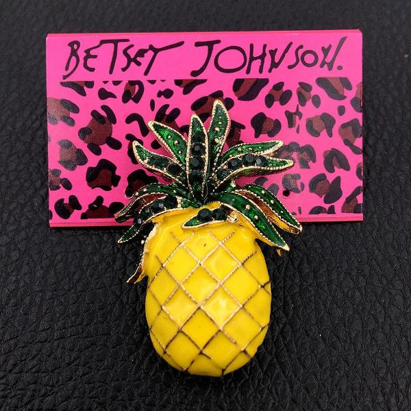 Betsey Johnson Pineapple Yellow Enamel & Green Crystal Brooch Pin-Brooch-SPARKLE ARMAND