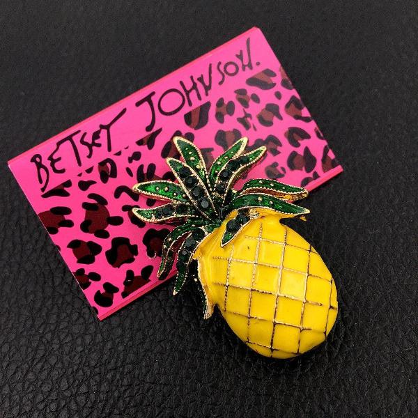 Betsey Johnson Pineapple Yellow Enamel & Green Crystal Brooch Pin-Brooch-SPARKLE ARMAND