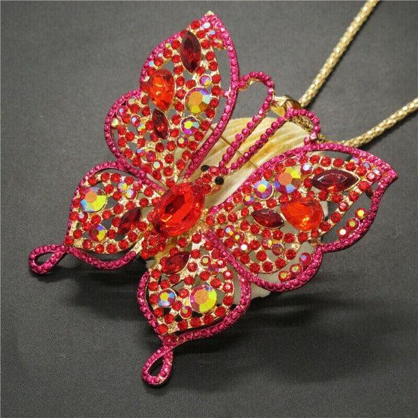 Betsey Johnson Pink Butterfly Rhinestone Large Gold Necklace-Necklace-SPARKLE ARMAND