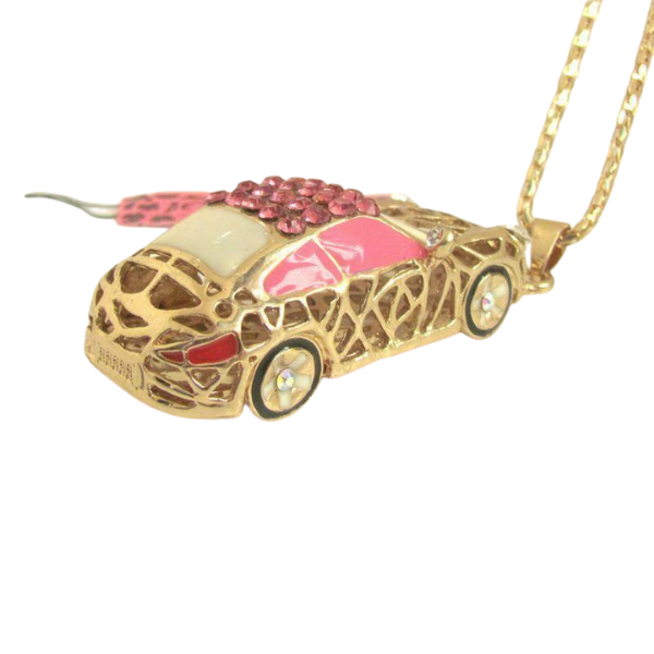 Betsey Johnson Pink Enamel Car Rhinestone Pendant Necklace-Necklace-SPARKLE ARMAND