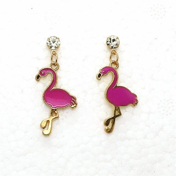 Betsey Johnson Pink Enamel Flamingo Bird Earrings-Earring-SPARKLE ARMAND