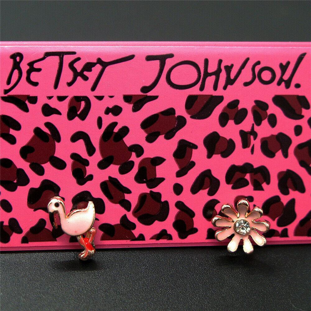 Betsey Johnson Pink Flamingo & Flower Mismatch Earrings-Earring-SPARKLE ARMAND