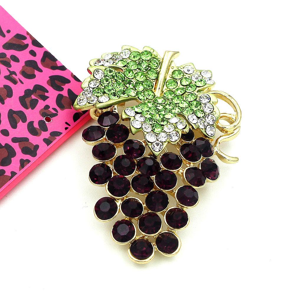 Betsey Johnson Purple Grapes Crystal Brooch Pin-Brooch-SPARKLE ARMAND