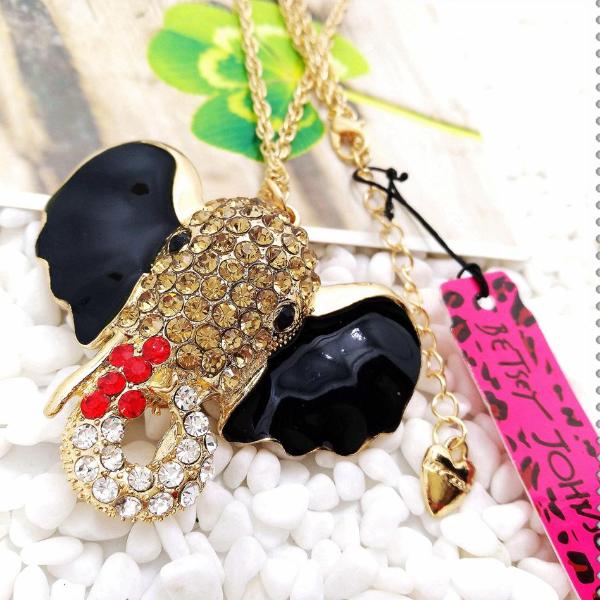 Betsey Johnson Red & Black Elephant Inlay Rhinestone Gold Necklace-Necklace-SPARKLE ARMAND