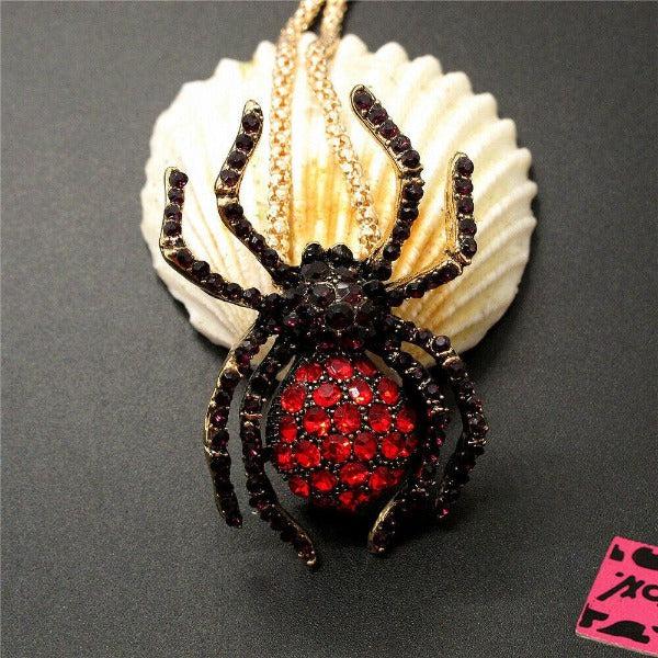 Betsey Johnson Red Crystal Spider Gold Pendant Necklace-Necklace-SPARKLE ARMAND