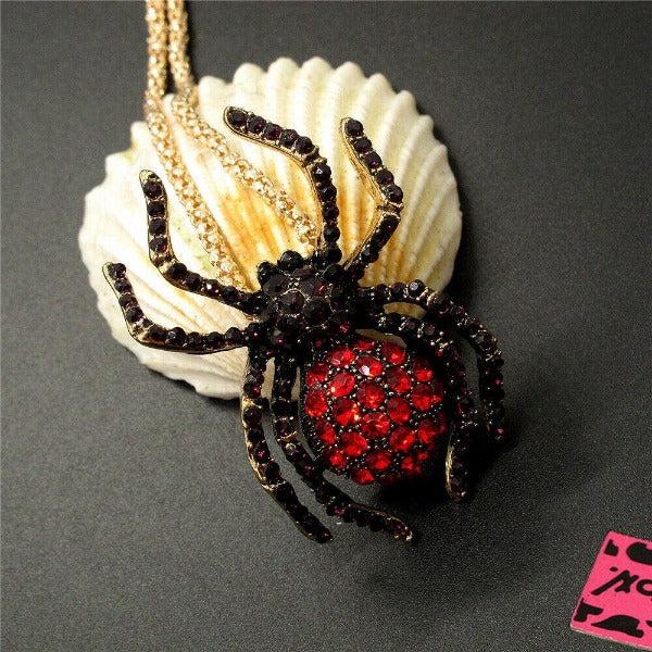 Betsey Johnson Red Crystal Spider Gold Pendant Necklace-Necklace-SPARKLE ARMAND