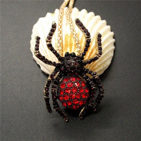 Betsey Johnson Red Crystal Spider Gold Pendant Necklace-Necklace-SPARKLE ARMAND