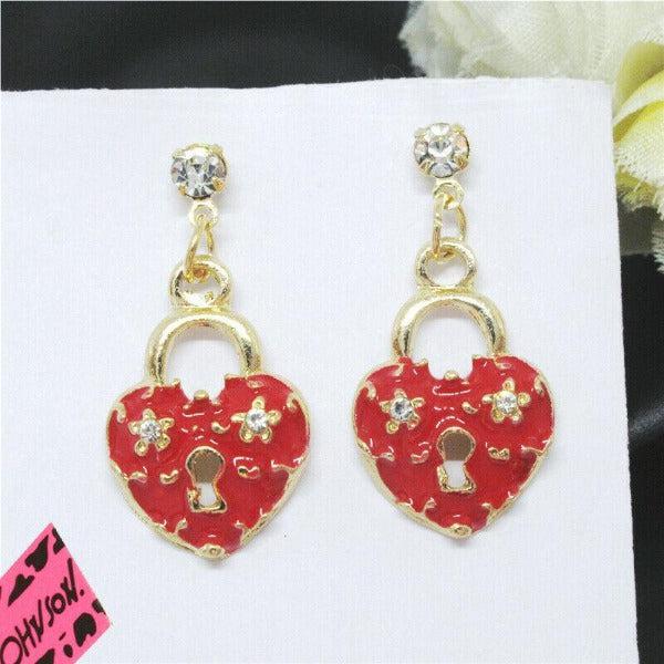 Betsey Johnson Red Heart Key Hole Earrings-Earring-SPARKLE ARMAND