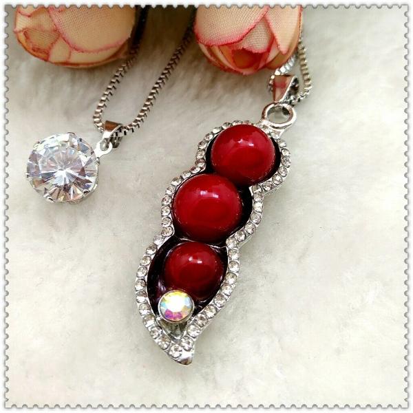 Betsey Johnson Red Peas In A Pod Rhinestone Pendant Necklace-Necklace-SPARKLE ARMAND