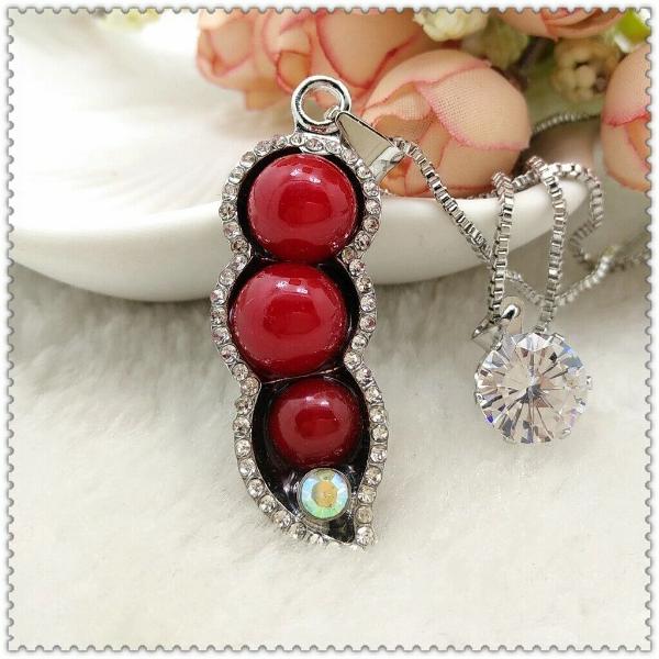 Betsey Johnson Red Peas In A Pod Rhinestone Pendant Necklace-Necklace-SPARKLE ARMAND