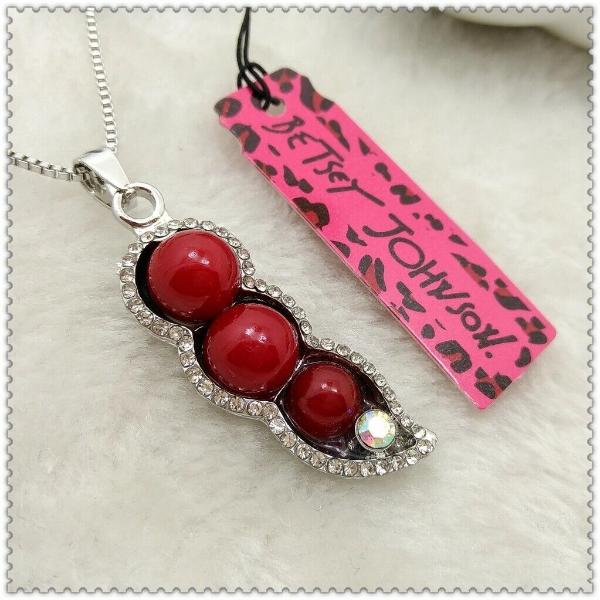 Betsey Johnson Red Peas In A Pod Rhinestone Pendant Necklace-Necklace-SPARKLE ARMAND