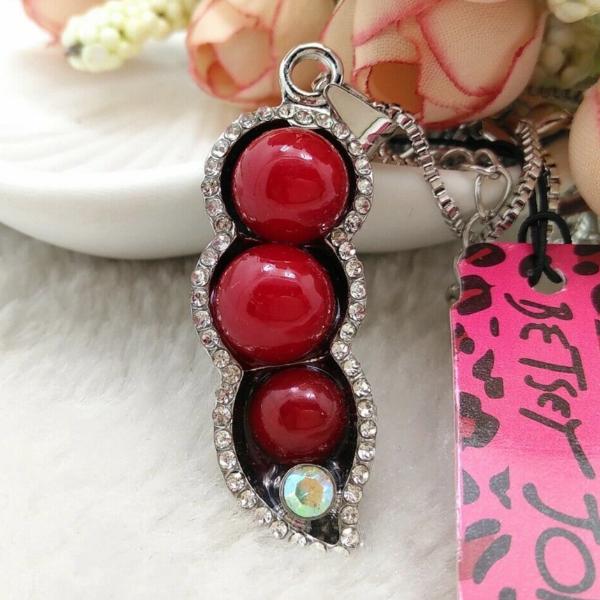 Betsey Johnson Red Peas In A Pod Rhinestone Pendant Necklace-Necklace-SPARKLE ARMAND