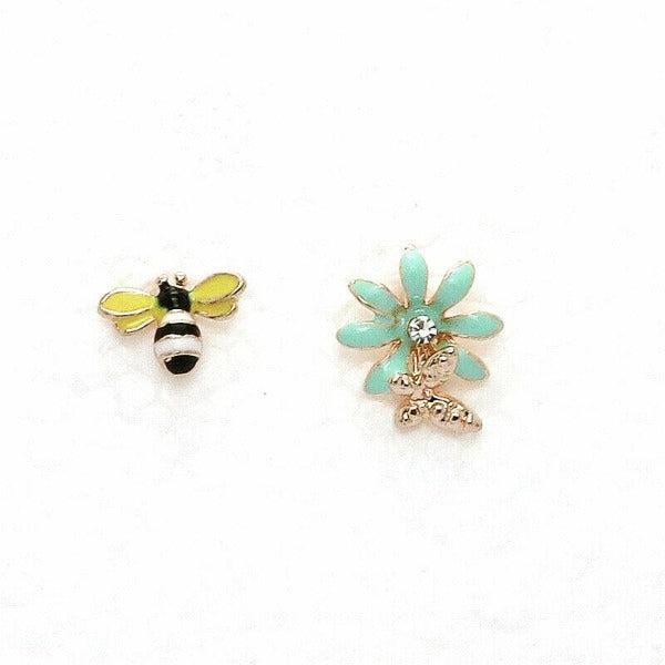 Betsey Johnson Rhinestone Bumble Bee Butterfly on Blue Flower Earrings-Earring-SPARKLE ARMAND