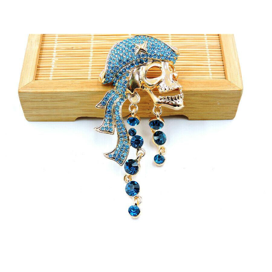 Betsey Johnson Skull Pirate Blue Crystal Brooch Pin-Brooch-SPARKLE ARMAND