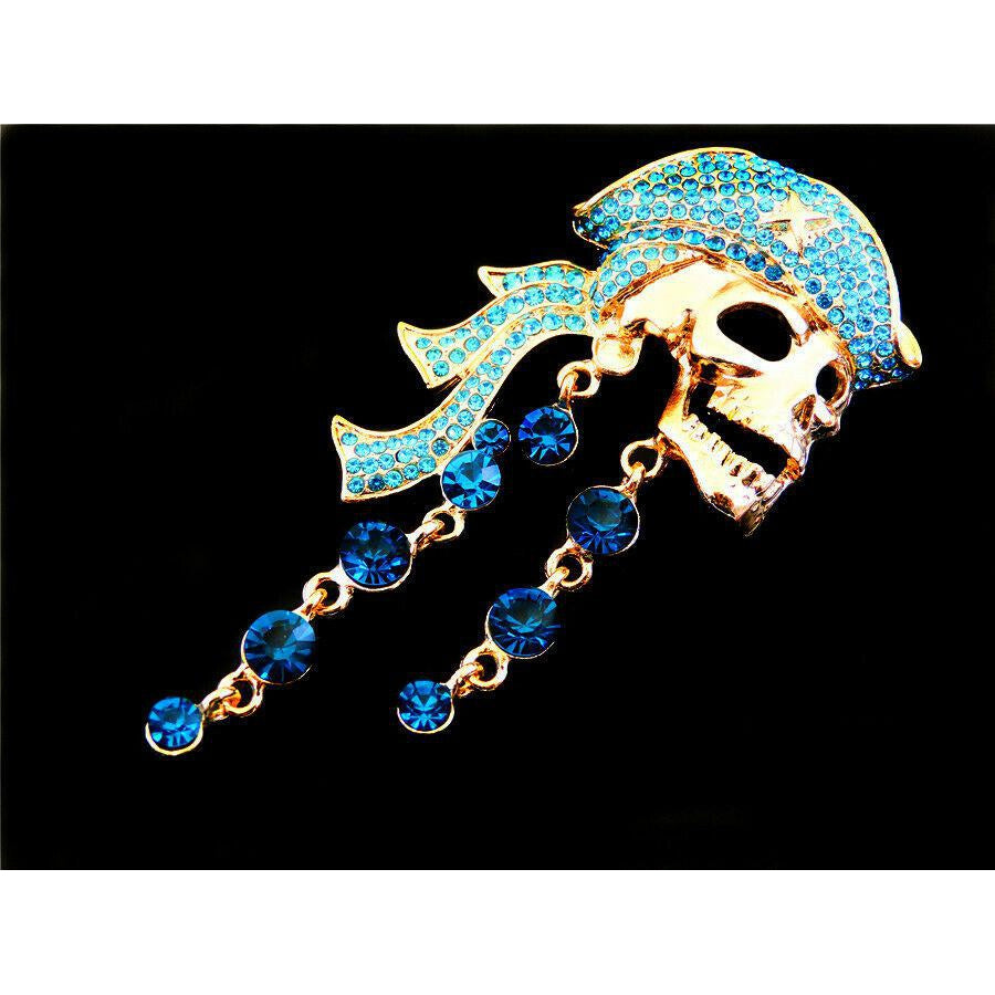 Betsey Johnson Skull Pirate Blue Crystal Brooch Pin-Brooch-SPARKLE ARMAND
