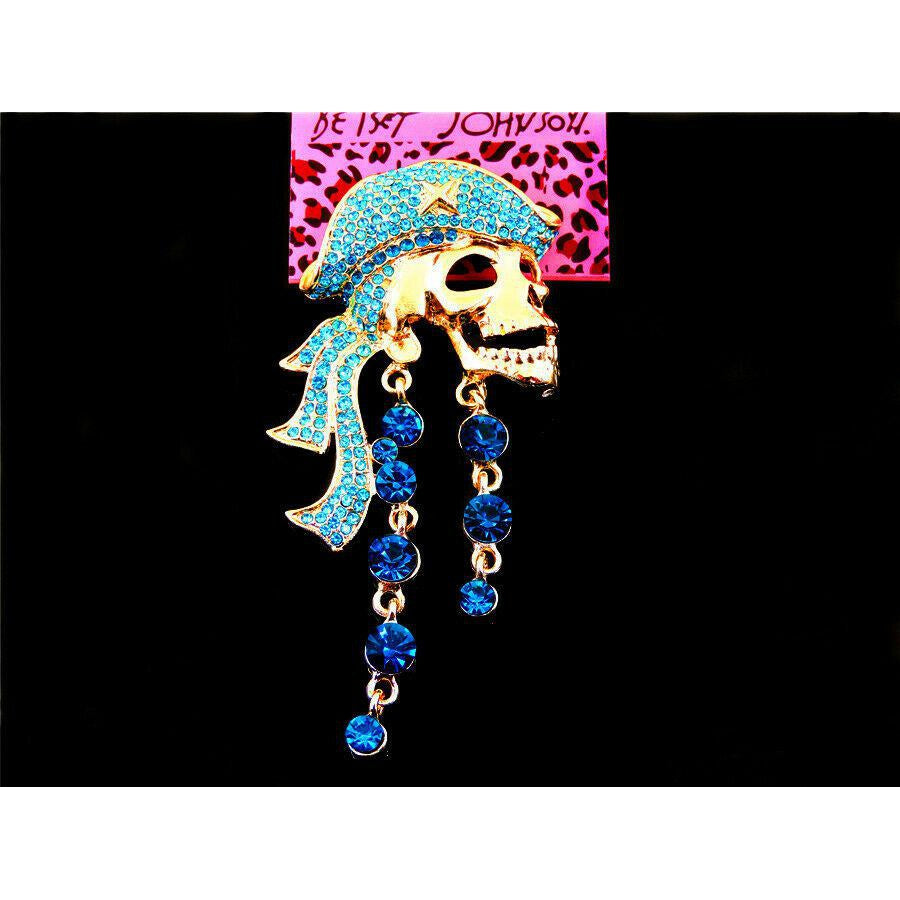 Betsey Johnson Skull Pirate Blue Crystal Brooch Pin-Brooch-SPARKLE ARMAND