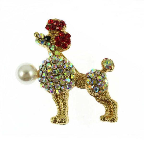 Betsey Johnson Small Poodle Crystal Faux Pearl Brooch-Brooch-SPARKLE ARMAND