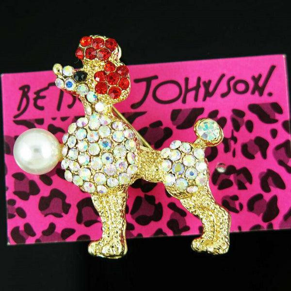 Betsey Johnson Small Poodle Crystal Faux Pearl Brooch-Brooch-SPARKLE ARMAND