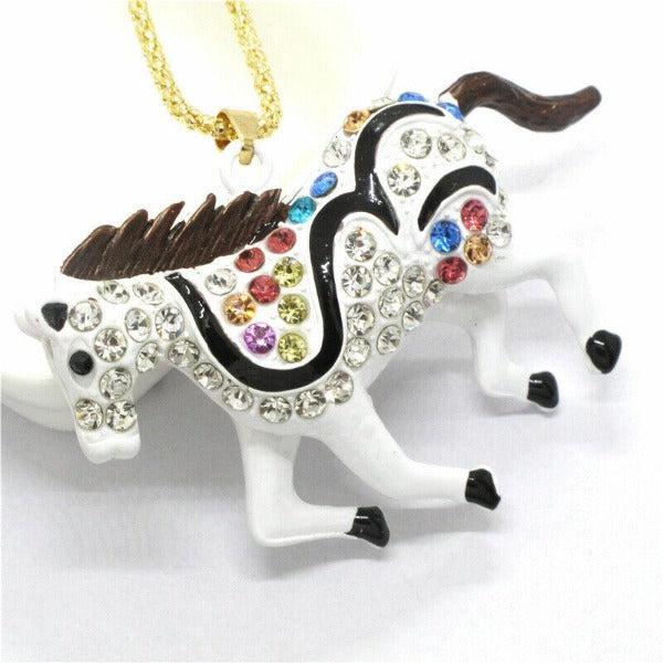 Betsey Johnson Stallion Horse White Enamel Gold Tone Necklace-Necklace-SPARKLE ARMAND