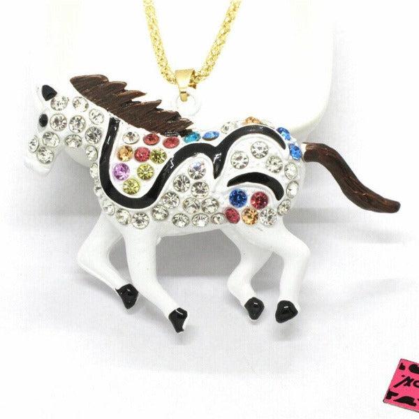Betsey Johnson Stallion Horse White Enamel Gold Tone Necklace-Necklace-SPARKLE ARMAND